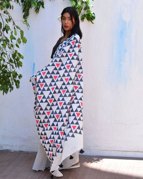 Twilight Sparkle Hand Block Printed Mul Mul Cotton Saree